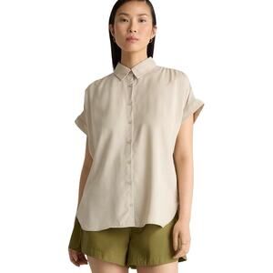 New Quince Womens Medium Vintage Wash Tencel Camp Shirt Shale Beige 3216-B